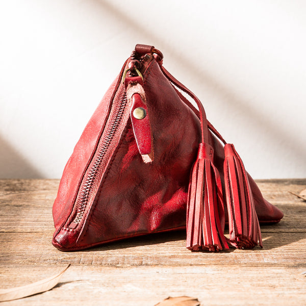 Leather Retro Triangle Cash Wallet Coin Tassel Storage Bag
