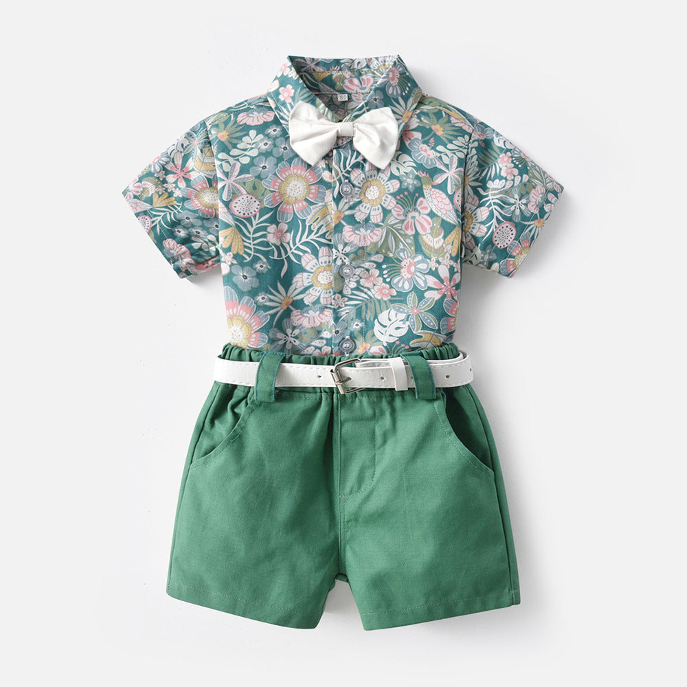 Two-piece Summer Flower Short-sleeved Shirt + Shorts