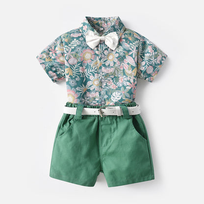 Two-piece Summer Flower Short-sleeved Shirt + Shorts