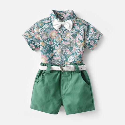 Two-piece Summer Flower Short-sleeved Shirt + Shorts