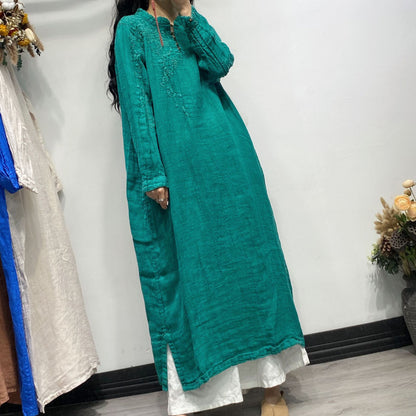 Linen Embroidery Retro Dress