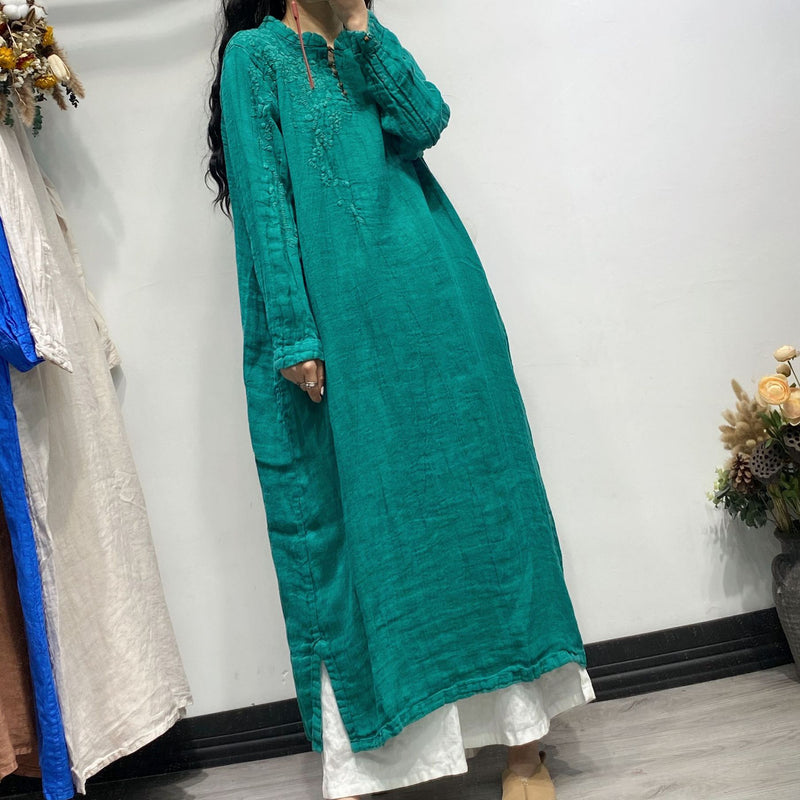 Linen Embroidery Retro Dress