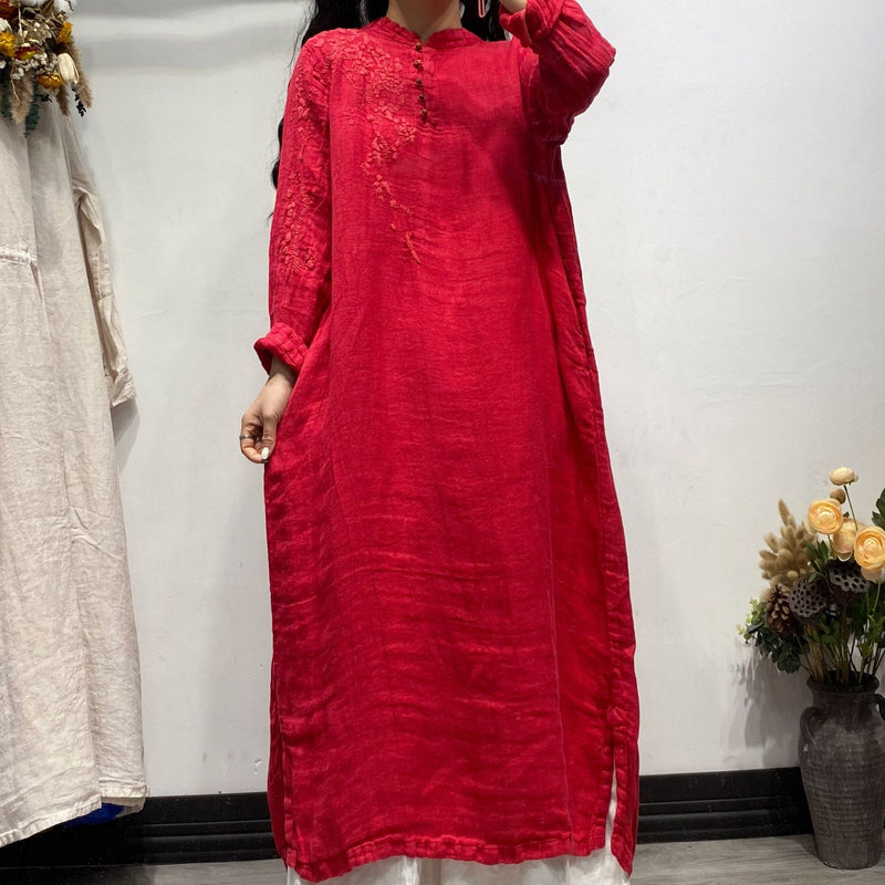 Linen Embroidery Retro Dress