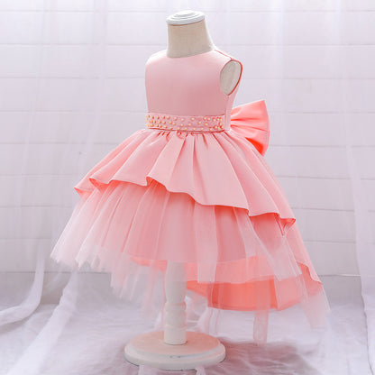 Elegant Girl Bow Tail Princess Dress