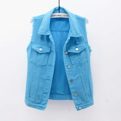 Multicolor Denim Vest Sleeveless Jacket