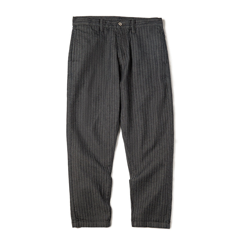 Retro Straight-leg Herringbone Twill Striped Jeans