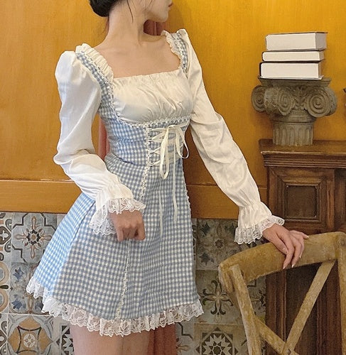 French Retro Square Collar Dress