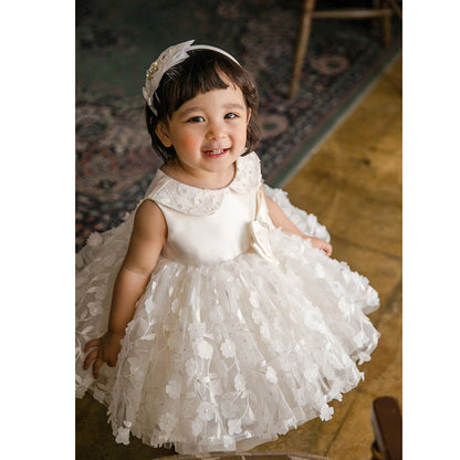 Elegant Girls Flower Embroidery Puffy Princess Dress