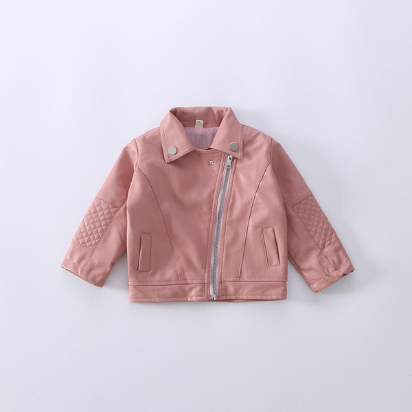 Children's Lapel PU Leather Jacket