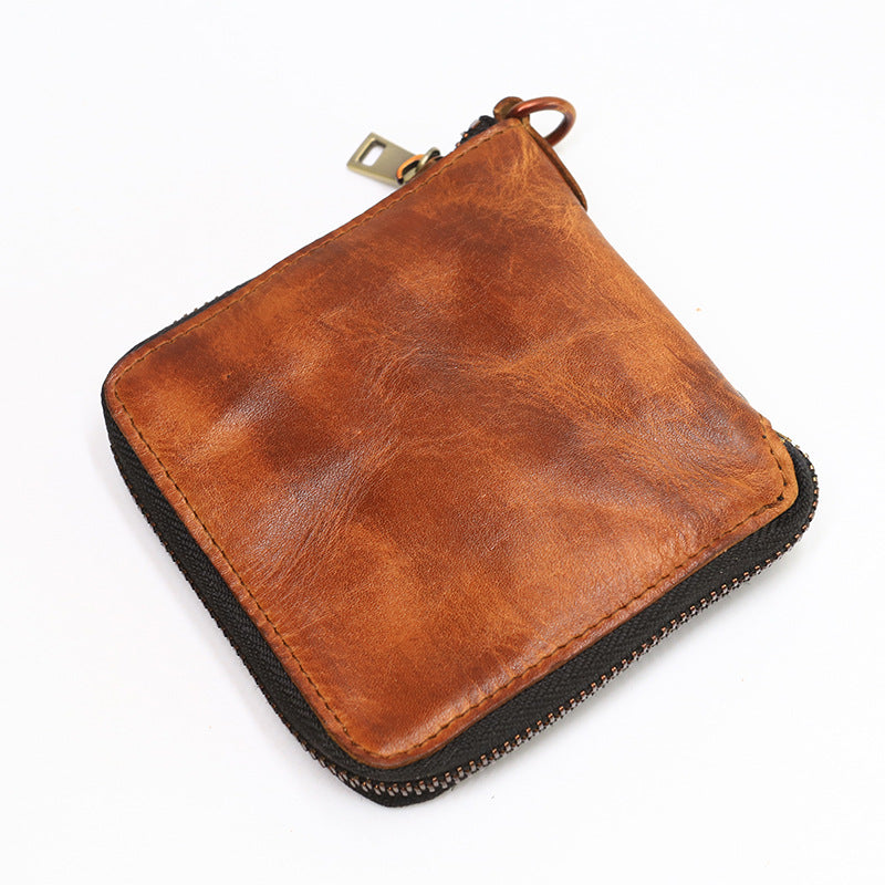 Retro Handmade Zipper Leather Wallet