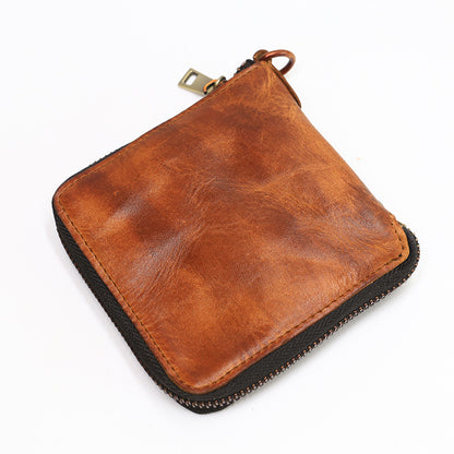 Retro Handmade Zipper Leather Wallet