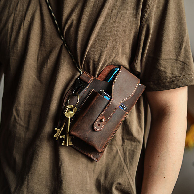 Outdoor Cowhide Mobile Phone Bag Multifunctional Belt Bag