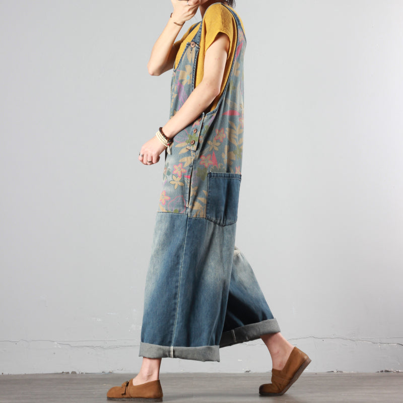 Summer Denim Print Overalls