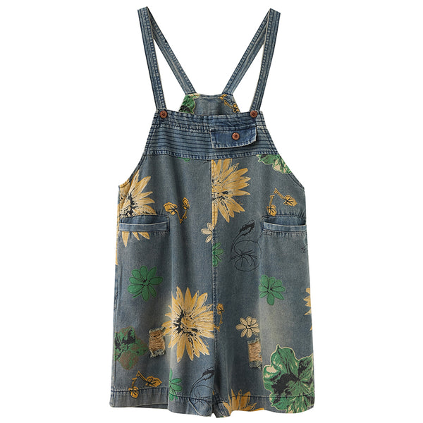 Flower Print Denim Rompers