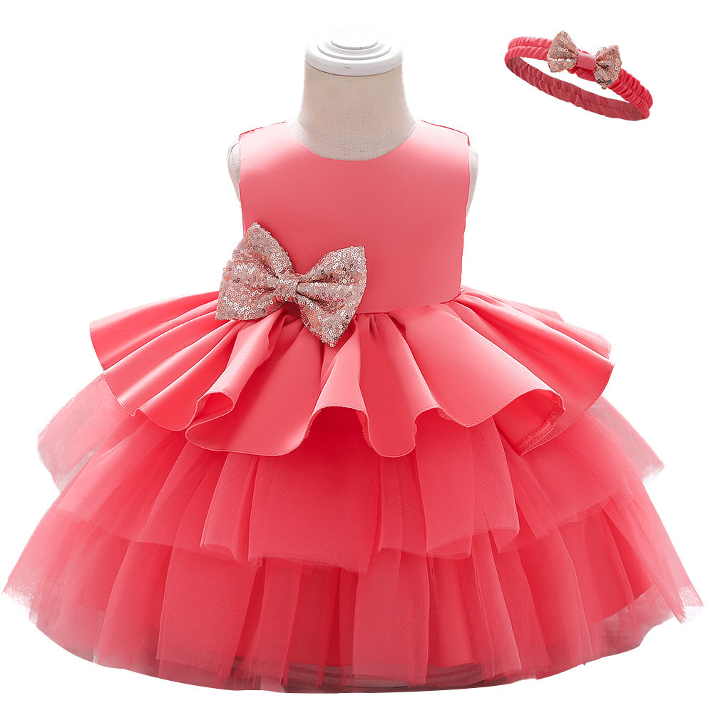 Girls V-neck Cake Princess Dress