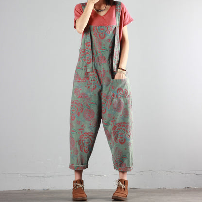 Summer Thin Retro Print Overalls