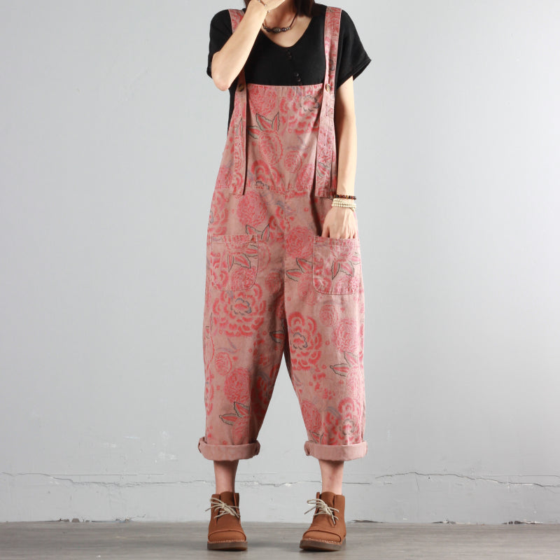 Summer Thin Retro Print Overalls