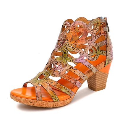 Fish Mouth Hollow Retro Handmade Symphony Gradient Sandals