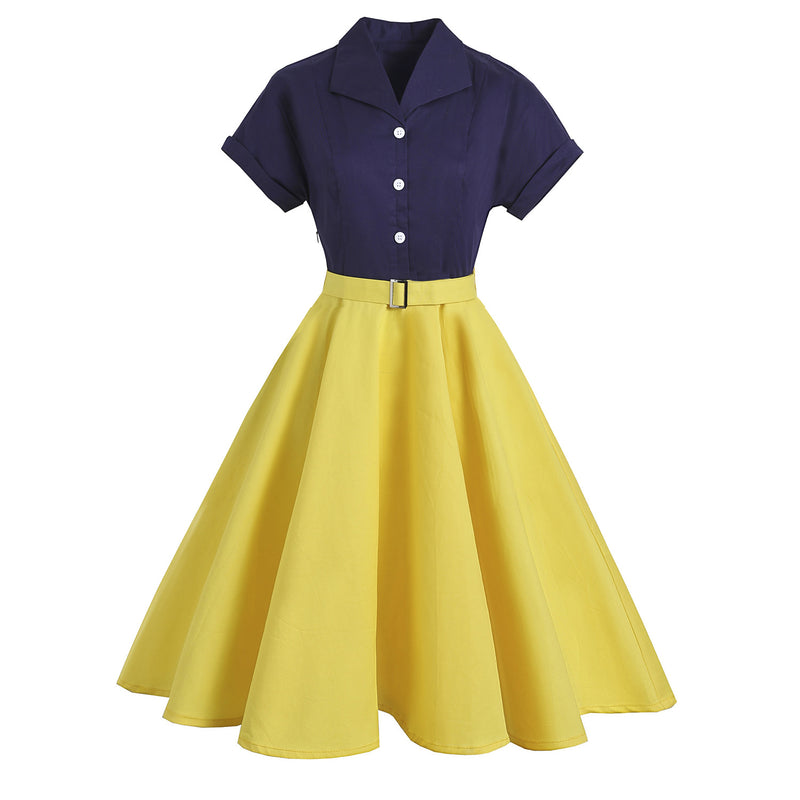 1950s Retro Lapel Puffy Dress