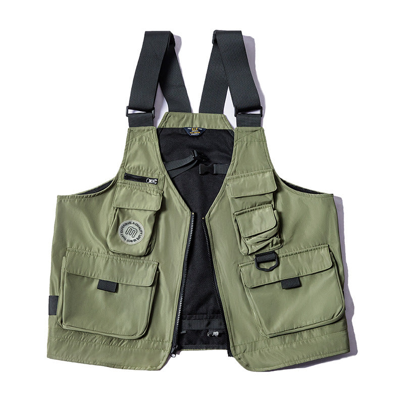 Retro Multi-pocket Functional Tactical Vest Dual-use Satchel Jacket
