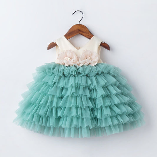 Cute Girl Flower Sleeveless Mesh Cake Dress