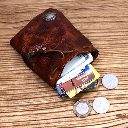 Cowhide Waist Pleated Drawstring Coin Purse Storage Bag