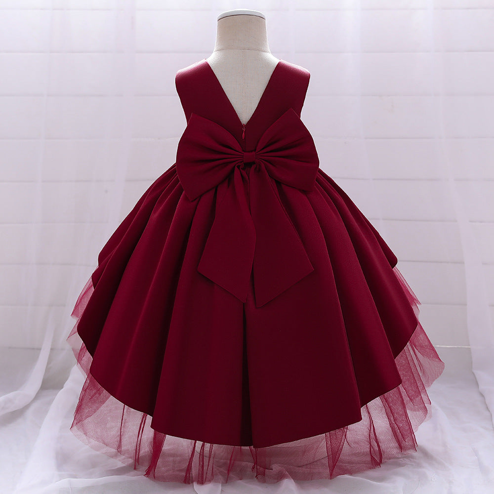 Elegant Girl Bow Tail Princess Dress