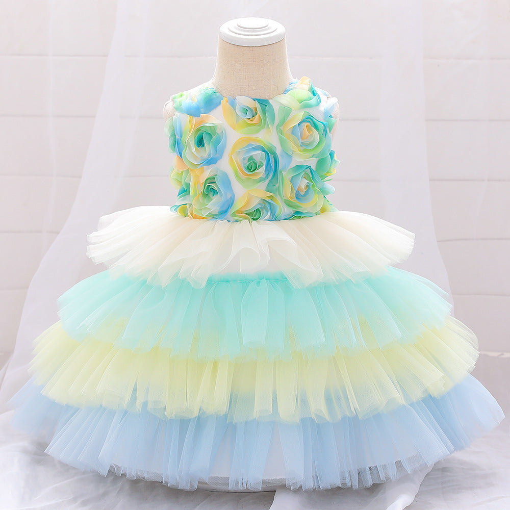 Girls Flowers Fluffy Princess Dress