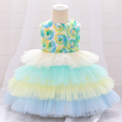 Girls Flowers Fluffy Princess Dress