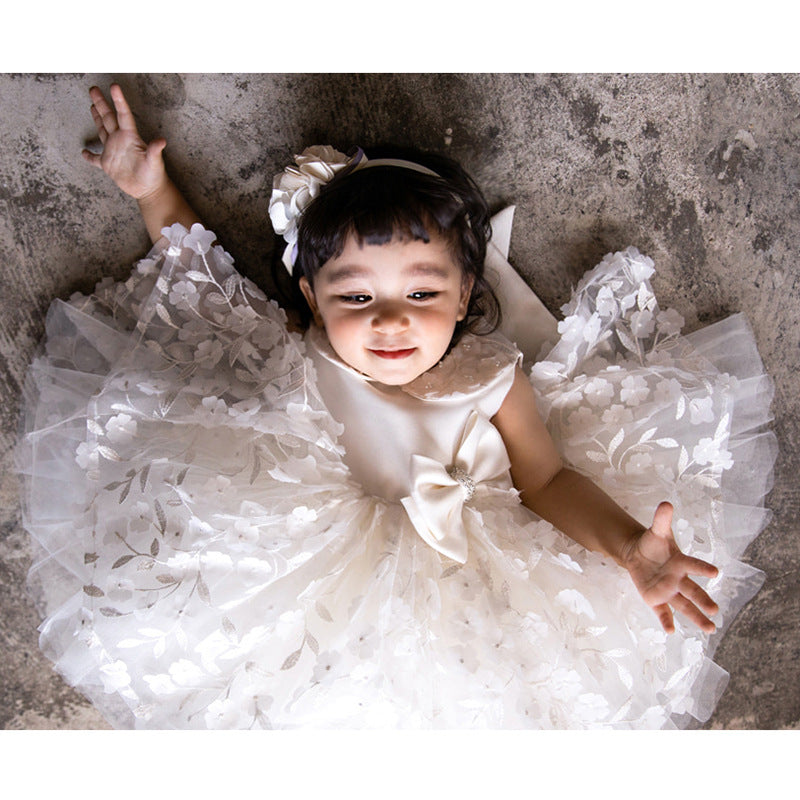 Elegant Girls Flower Embroidery Puffy Princess Dress