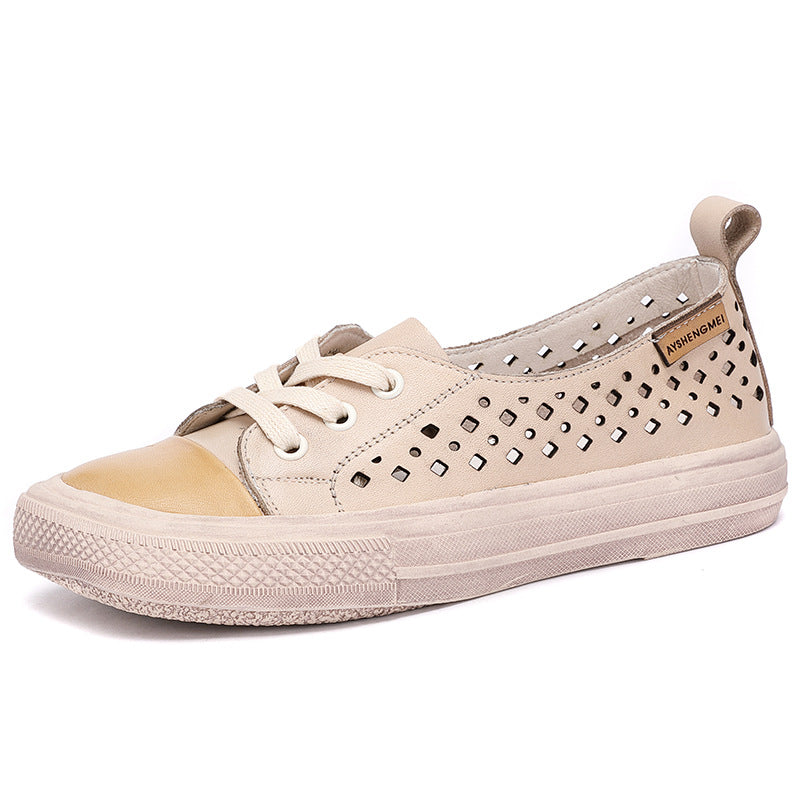 Leather Hollow Square Head Casual Shoes