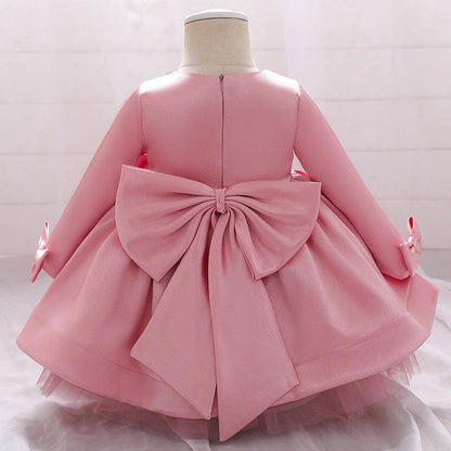 Lovely Princess Back Big Bow Fluffy Long Sleeve Dress