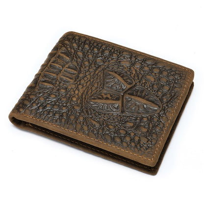 Crocodile Embossed Short Leather Wallet
