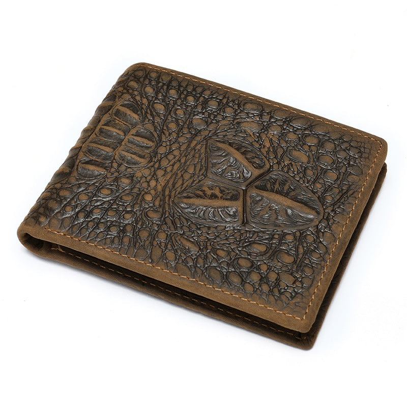 Crocodile Embossed Short Leather Wallet