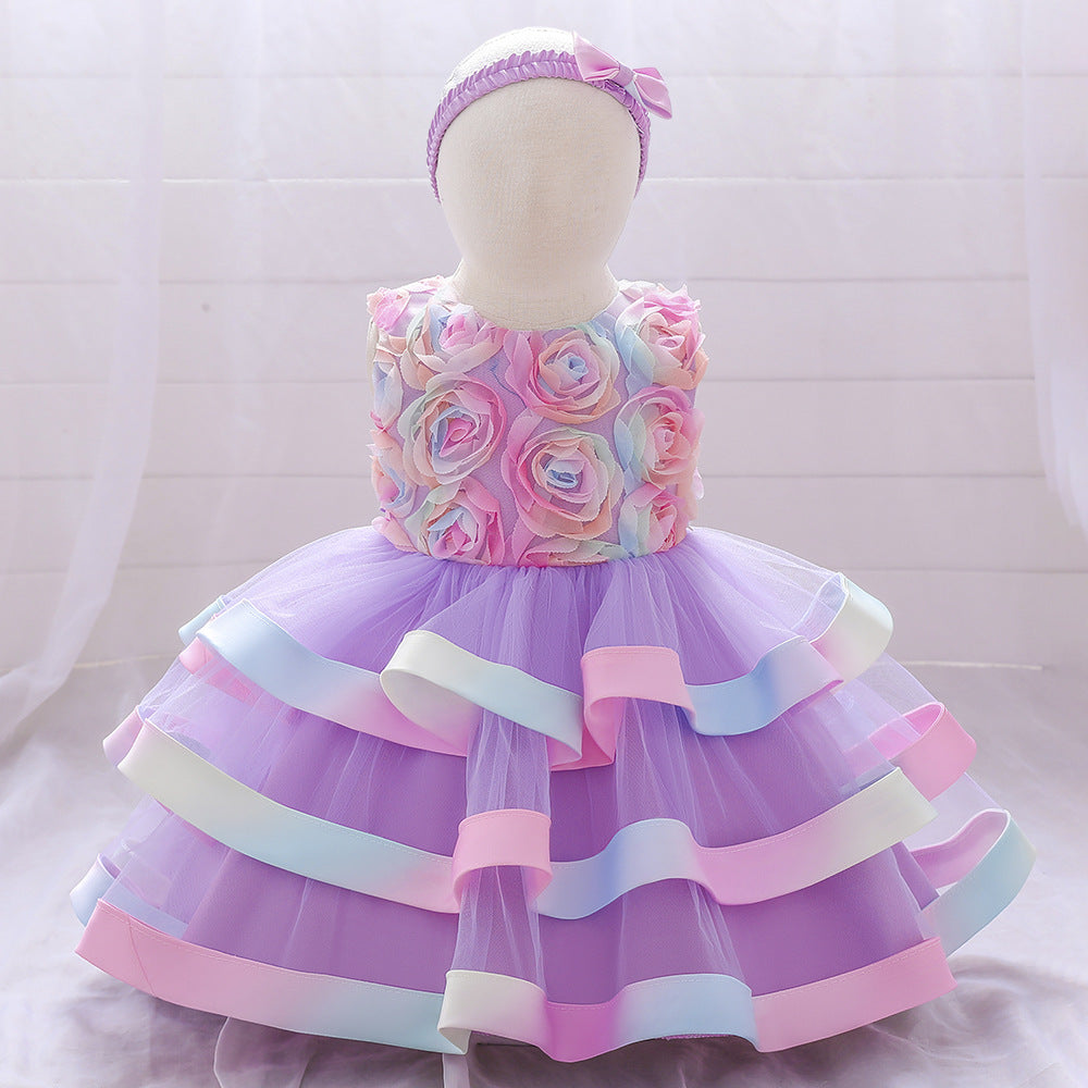 Girls Colorful Cake Fluffy Princess Dress