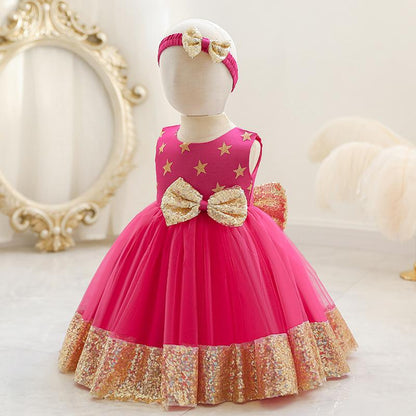 Summer Baby Girls Cute Bow Sequins  Dress