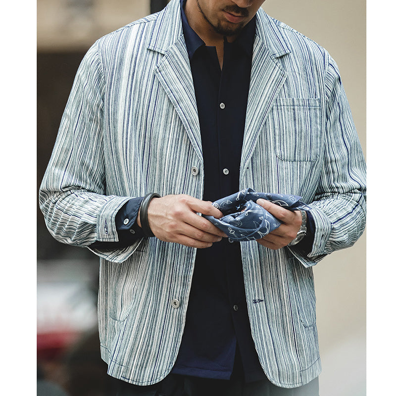 Japanese Retro Hickory Stripe Suit Loose Jacket