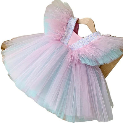 Girls Gorgeous Lace Sleeveless Rainbow  Dress