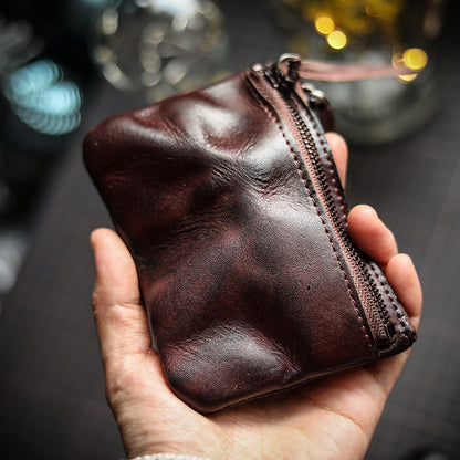 Leather Retro Handmade Zipper Card Coin Wallet
