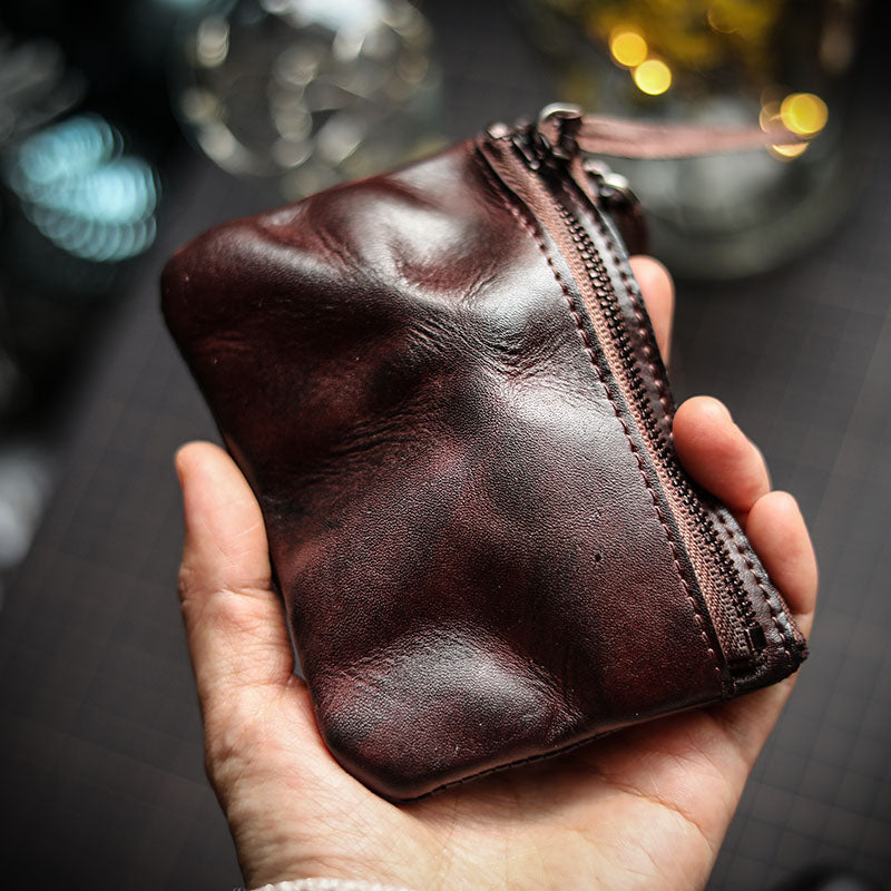 Leather Retro Handmade Zipper Card Coin Wallet