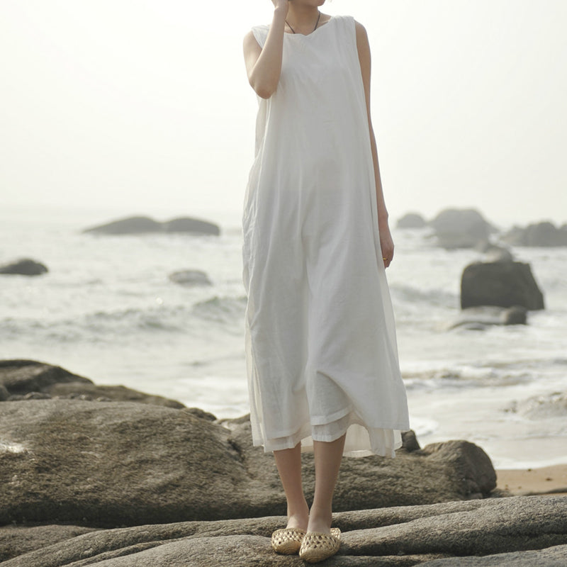 Sleeveless Double Layer Drawstring Dress