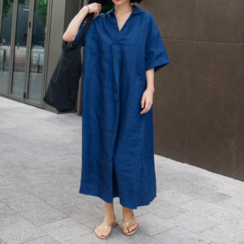 Short Sleeve Cotton Llinen Dress
