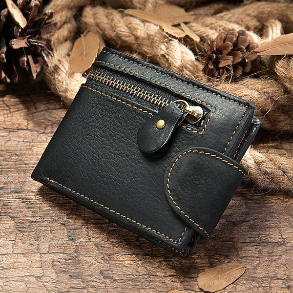 Short Cowhide Tower Buckle Wallet
