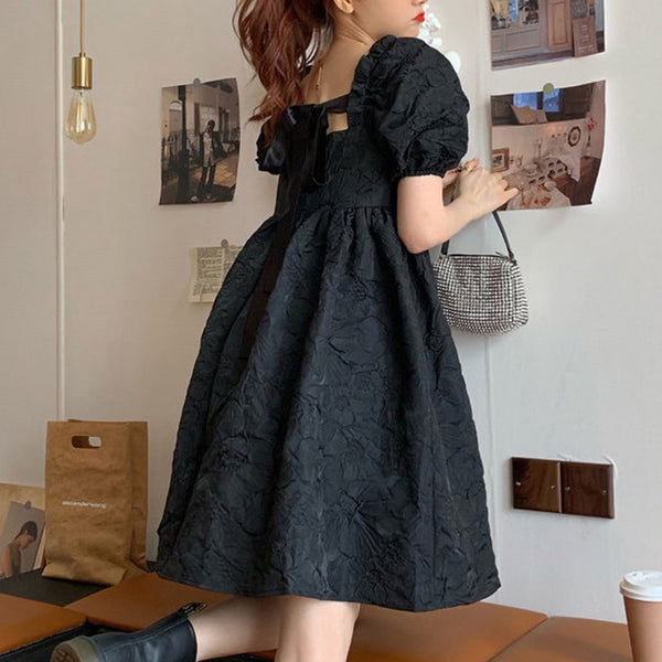 French Retro Bubble Short Sleeve Dress