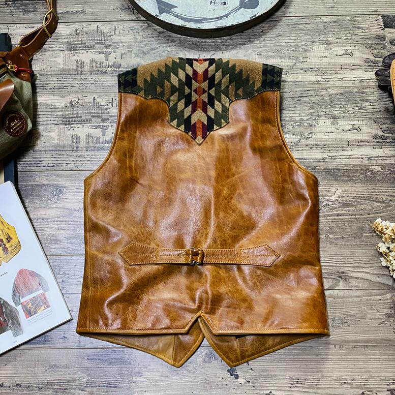 Men¡¯s Navajo Totem Tobacco Waxed Cowhide Vest