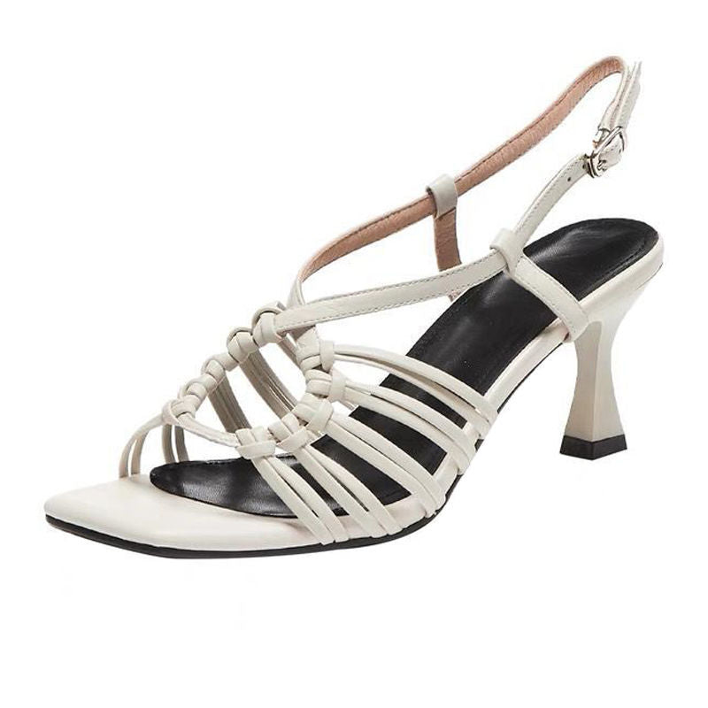 Leather Open Toe Cross Strap Roman Sandals