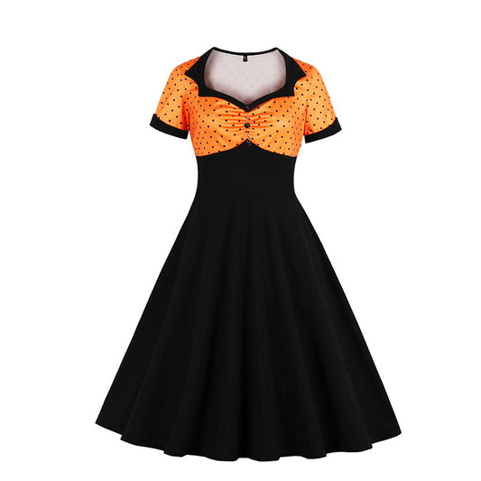 Polka Dot Square Neck Retro Dress