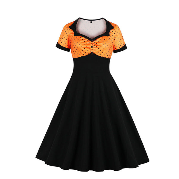 Polka Dot Square Neck Retro Dress