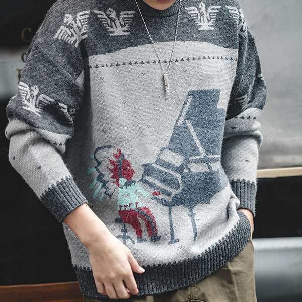Retro Indian Totem Crew Neck Sweater