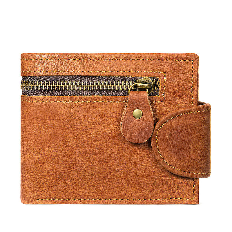 Short Cowhide Tower Buckle Wallet